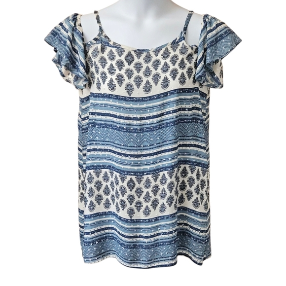 J. VALDI Women's Paisley Print Cold Shoulder Clip - Dot BLouse Size M - Picture 2 of 16